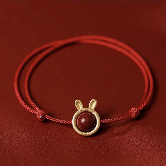 Mythstone Handmade Rabbit Tiger Cinnabar Keep Away Evil Spirits Braided String Bracelet