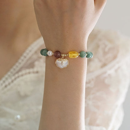 Pulsera de la suerte con candado Ruyi y concha marina de jade Mythstone 