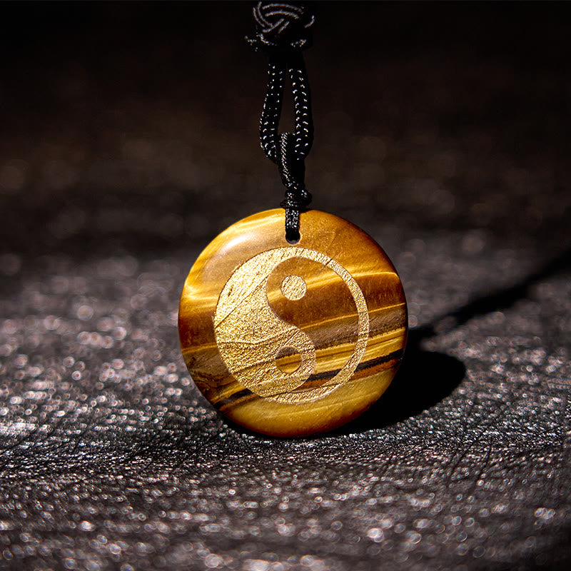 Mythstone Various Crystal Amethyst Tiger Eye Green Aventurine Yin Yang Spiritual Necklace Pendant