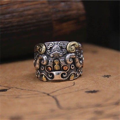 Mythstone 925 Sterling Silver Fengshui Kui Cattle Protection Adjustable Ring