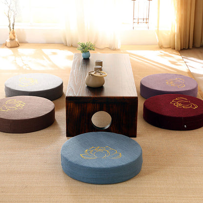 Mythstone Lotus Embroidery Cotton Linen Meditation Seat Cushion