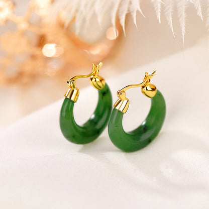 Mythstone 925 Sterling Silver Plated Gold Natural Round Hetian Cyan Jade Luck Drop Earrings