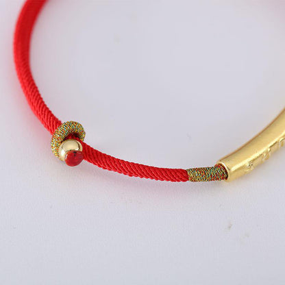 Mythstone Tibetan Buddhist Handmade Mani Mantra Lucky Red String Bracelet