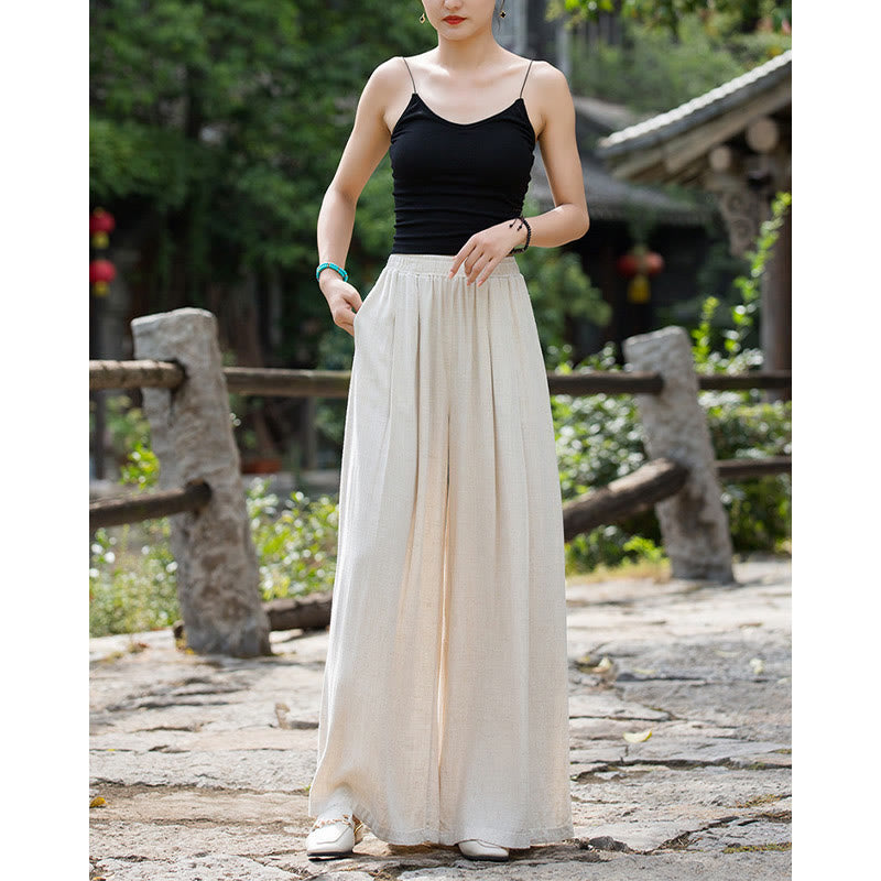 Mythstone Solid Color Loose Wide Leg Pants With Pockets