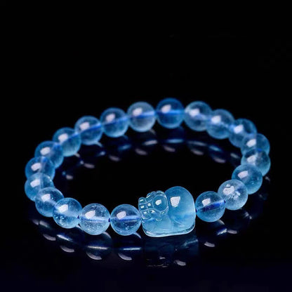 Mythstone Natural Aquamarine Pixiu Serenity Healing Bracelet