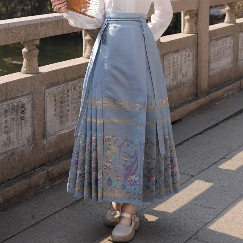 Mythstone Chinese Hanfu Phoenix Feathers Printed Horse Face Skirt Mamianqun