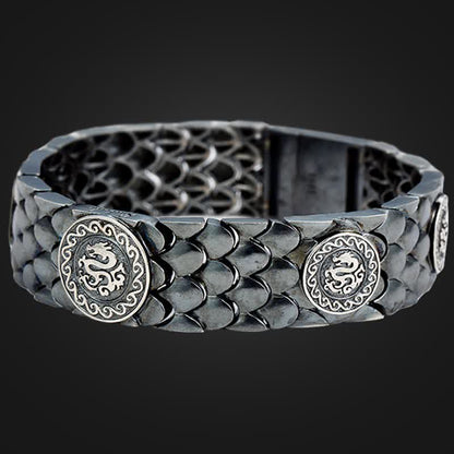 Mythstone 925 Sterling Silver Dragon Scales Luck Success Bracelet Bangle