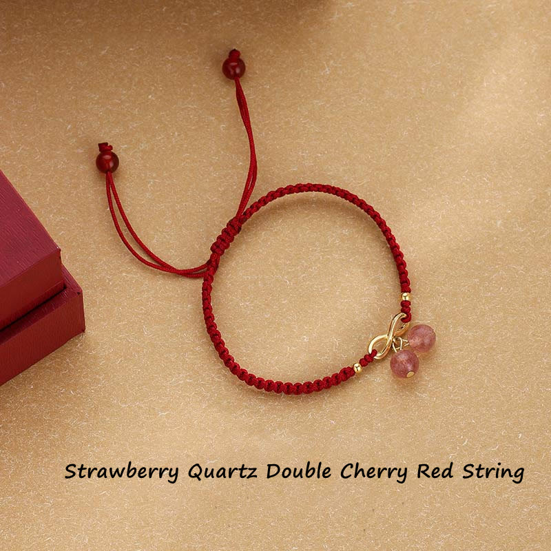 Mythstone Strawberry Quartz Crystal Endless Knot Love Healing Red String Weave Bracelet