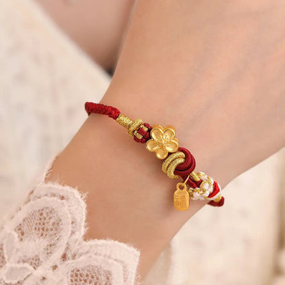 MythStone Peach Blossom Happiness Charm Luck Red String Bracelet