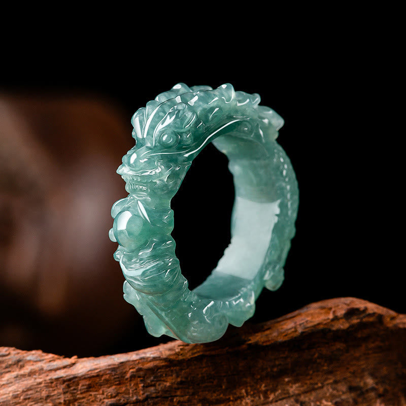 Mythstone Natural Jade Dragon Success Ring