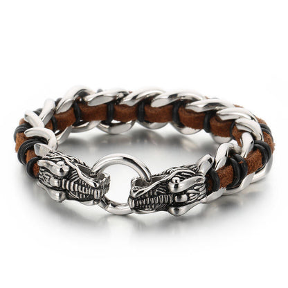 Mythstone Dragon Leather Titanium Steel Protection Luck Braided Bracelet