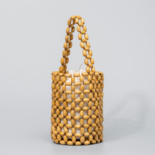 Mythstone Hand-woven Crude Wooden Beads Handbag