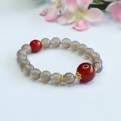 Mythstone Natural Gray Chalcedony Red Agate Harmony Bracelet