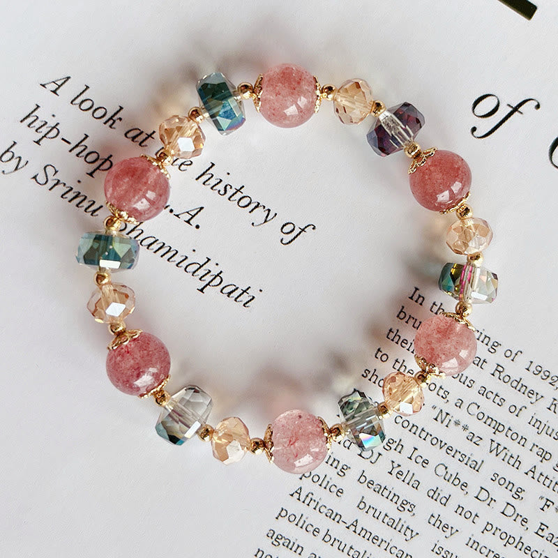 Mythstone Natural Strawberry Quartz Colorful Crystal Positive Bracelet