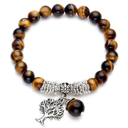 Mythstone Natural Gemstone Tree of Life Lucky Charm Stretch Bracelet