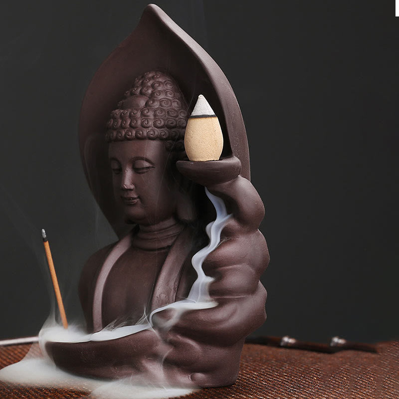 Mythstone Tibetan Avalokitesvara Buddha Lotus Healing Backflow Smoke Fountain Incense Burner