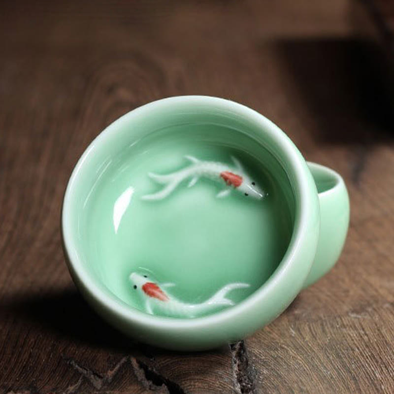 Mythstone Colorful Koi Fish Ceramic Teacup Kung Fu Tea Cup Bowl