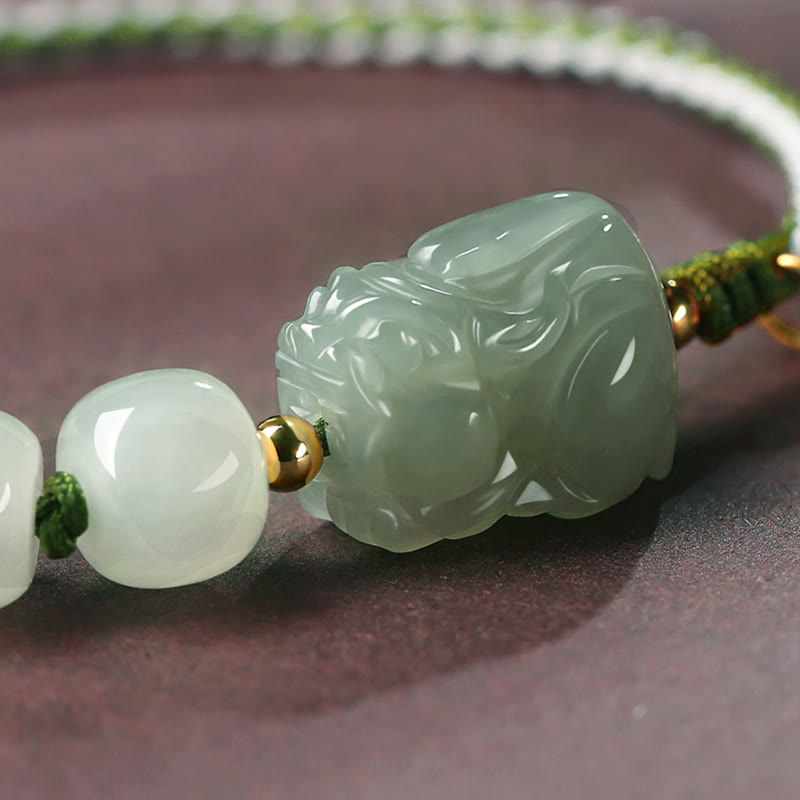 Mythstone Natural Hetian Jade PiXiu Luck Fu Character String Bracelet