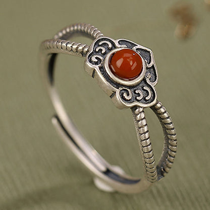 Anillo de plata de ley 925 con cuentas de ágata roja y pensamiento lógico de Mythstone 