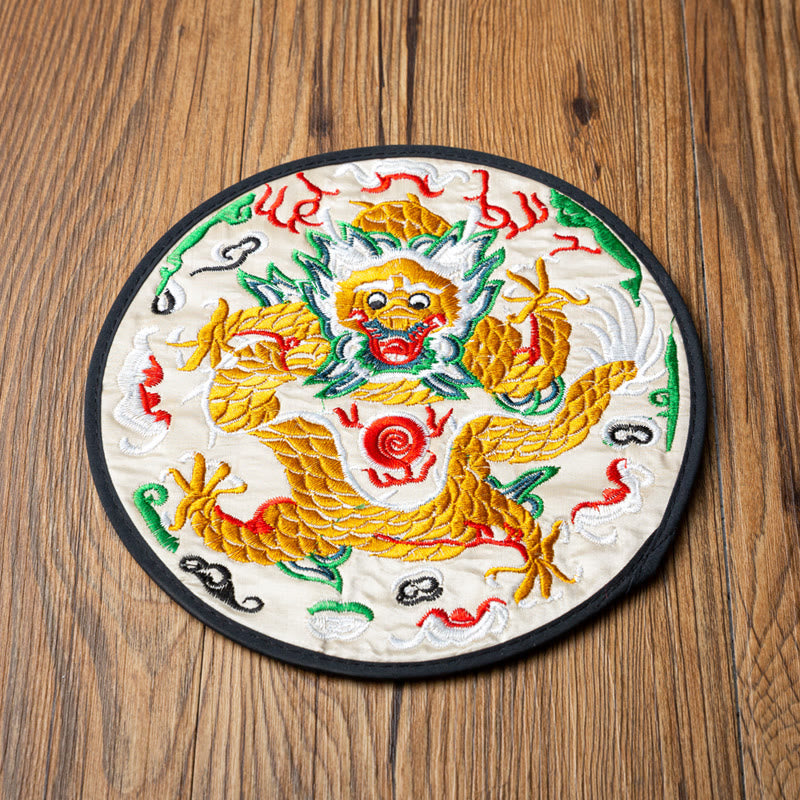 Mythstone Dragon Embroidery Cup Mat Pad Tea Cup Coaster Kung Fu Tea Mat