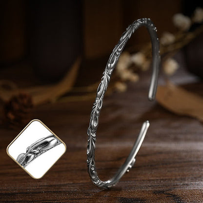 Mythstone 925 Sterling Silver Handmade Vines Engraved Protection Bracelet Bangle