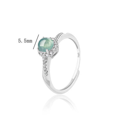 Mythstone 925 Sterling Silver Round Jade Luck Prosperity Adjustable Ring