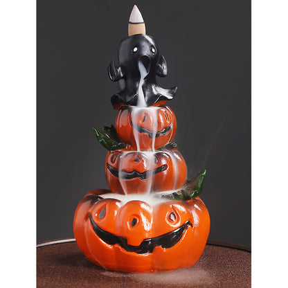 Mythstone Halloween Pumpkins Ghost Resin Backflow Smoke Fountain Incense Burner Decoration