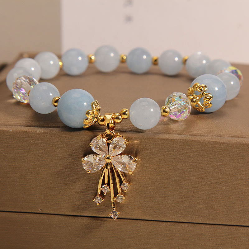 Mythstone Aquamarine Pink Crystal Healing Zircon Butterfly Charm Bracelet