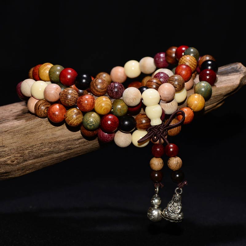 MythStone 108 Beads Wenge Wood Mala Blessing Meditation Bracelet