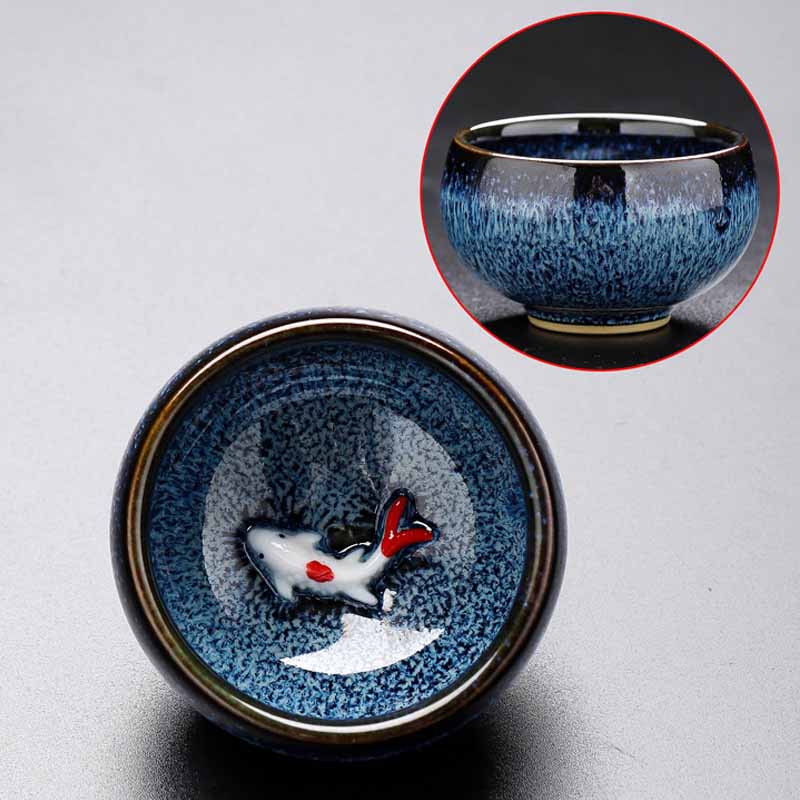 Mythstone Small Koi Fish Kiln Change Chinese Jianzhan Ceramic Teacup Kung Fu Tea Cup 60ml