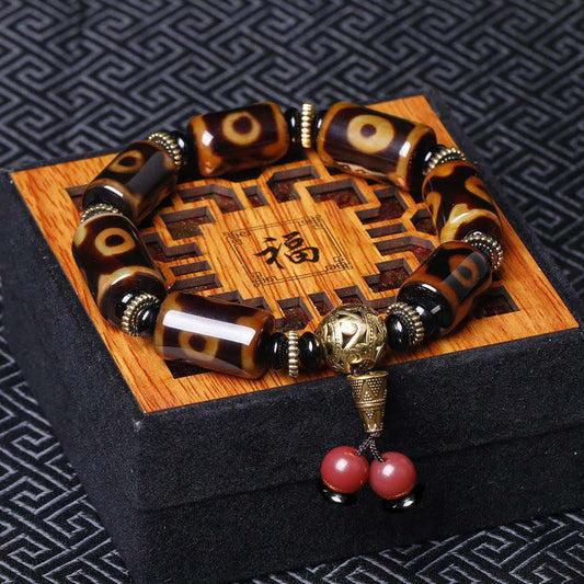 Mythstone Tibetan Nine-Eye Dzi Bead Fortune Charm Bracelet