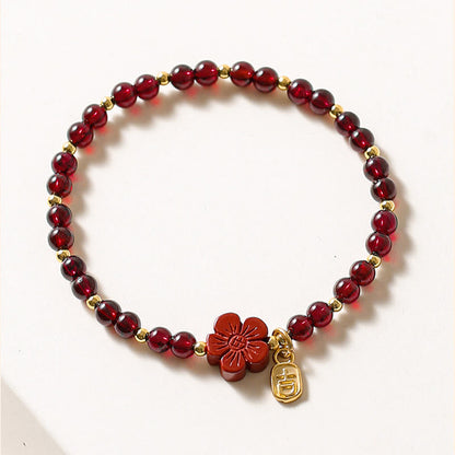 Mythstone 14K Gold Natural Garnet Cinnabar Flower Calm Bracelet