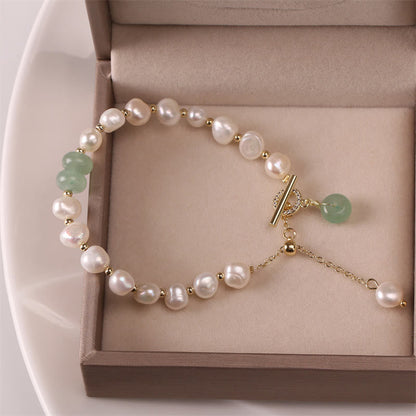 Mythstone Pearl Green Strawberry Quartz Bead Healing Chain Bracelet