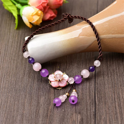 Mythstone Natural Amethyst Rose Quartz Crystal Charm Lucky Healing Anklet