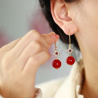 Mythstone 925 Sterling Silver Red Agate Flower Beaded Confidence Earrings