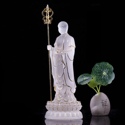 Figura de Bodhisattva Ksitigarbha hecha a mano de Mythstone, pieza de arte de cristal de Liuli, estatua de serenidad, decoración del hogar