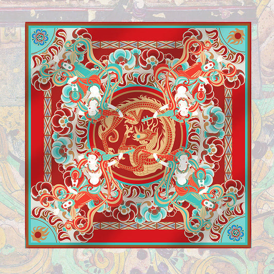 Mythstone Dunhuang Rebound Pipa Flying Frescoes 100% Mulberry Silk Scarf Premium Grade 6A Dunhuang Shawl