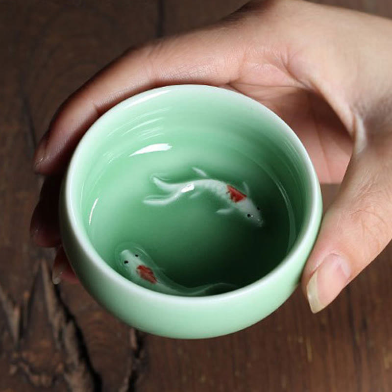 Mythstone Colorful Koi Fish Ceramic Teacup Kung Fu Tea Cup Bowl