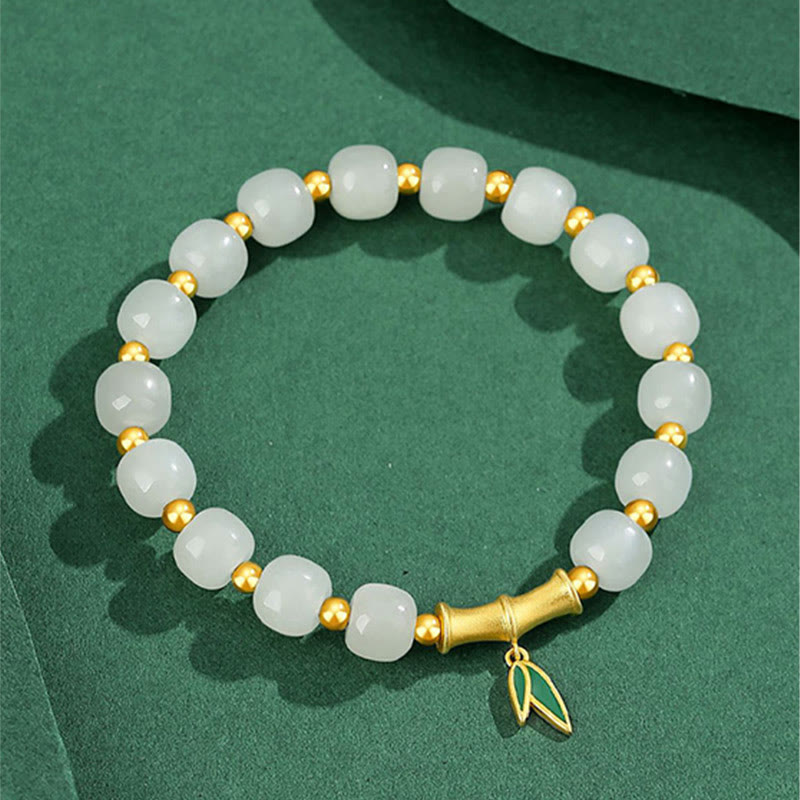 Mythstone 925 Sterling Silver Hetian White Jade Bamboo Luck Bracelet