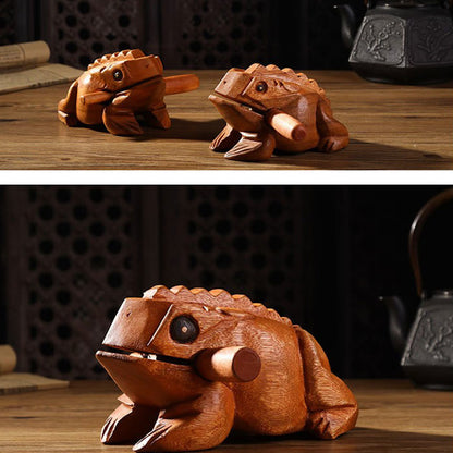 Mythstone Handcrafted FengShui Wealth Luck Frog Mini Wooden Croaking Frog Guiro Decoration