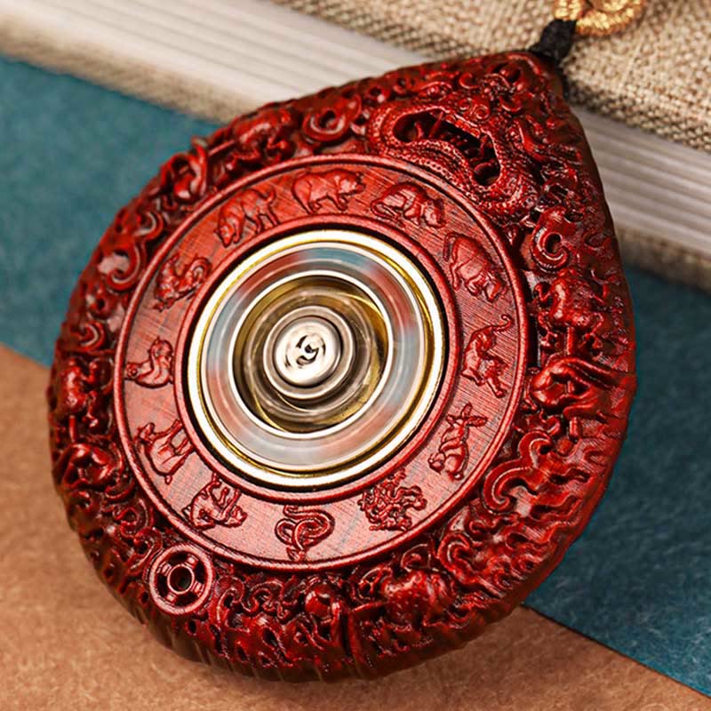 Mythstone Chinese Zodiac Avalokitesvara Small Leaf Red Sandalwood Ebony Longevity Necklace Pendant