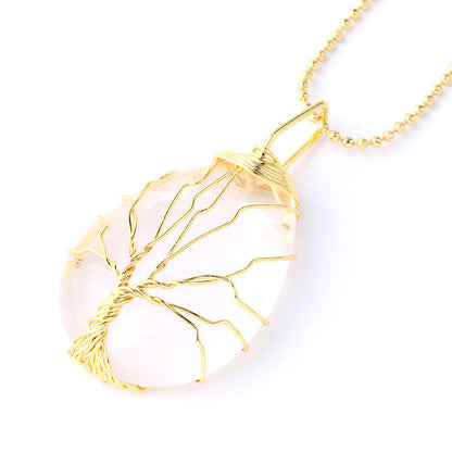 Mythstone Natural Quartz Crystal Tree Of Life Healing Energy Necklace Pendant