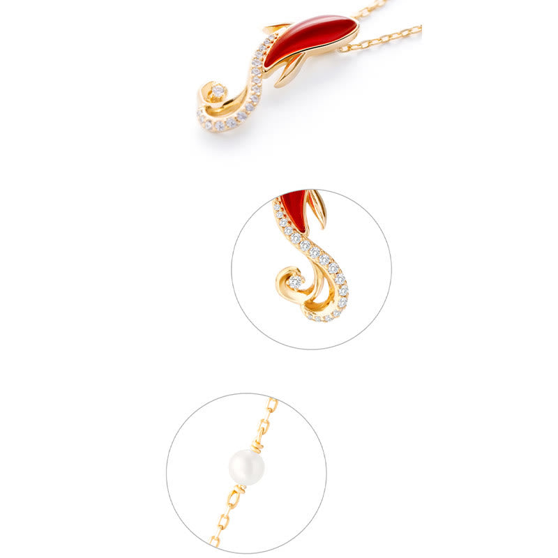 Mythstone 18K Gold Plated Copper Natural Red Agate Pearl Koi Fish Confidence Bracelet Necklace Pendant Earrings Set