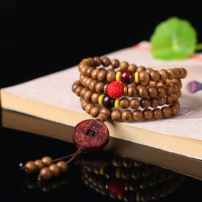 Mythstone 108 Mala Beads Peach Wood Bodhi Seed Lotus Prayer Meditation Bracelet