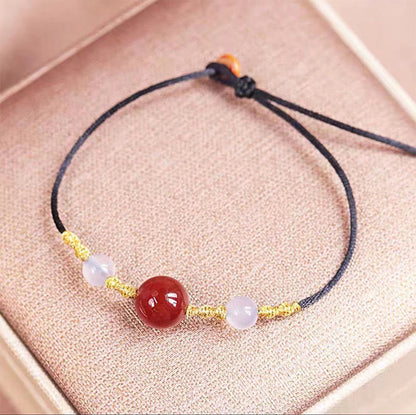 Mythstone Natural Red Agate Chalcedony Self-acceptance Confidence String Bead Bracelet Necklace Pendant