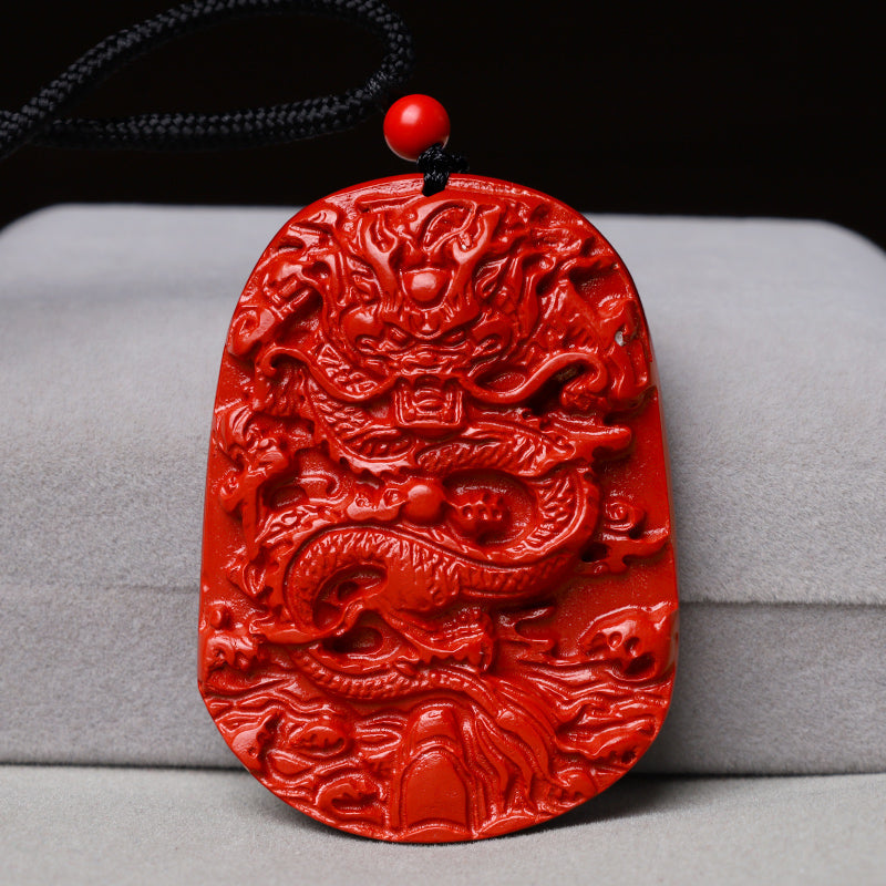 Mythstone Year of the Dragon Natural Cinnabar Luck Protection Necklace Pendant