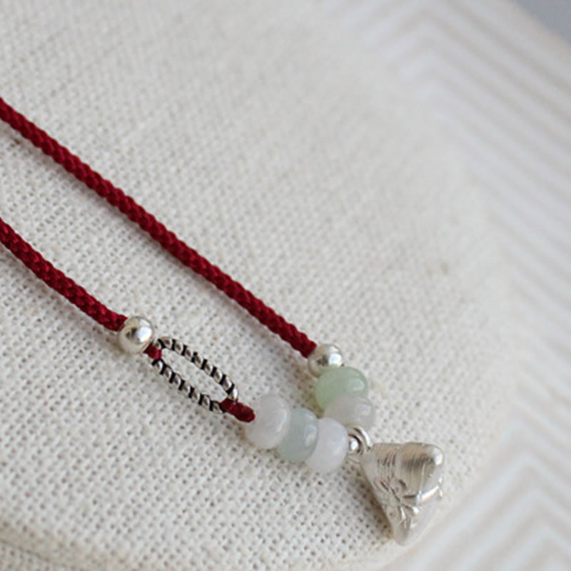 Mythstone 925 Sterling Silver Jade Red String Zongzi Charm Abundance Bracelet