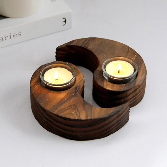 Mythstone Yin Yang Wood Candle Holder Meditation Rituals Use Items