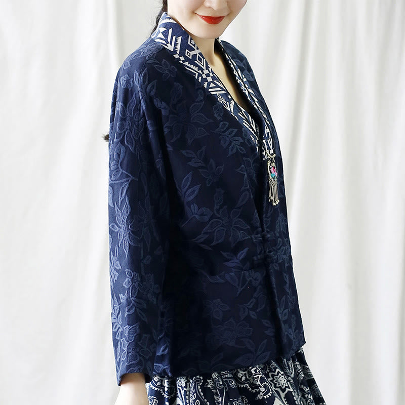 Mythstone Flower Jacquard V-Neck Long Sleeve Jacket