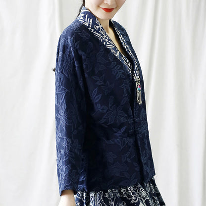 Mythstone Flower Jacquard V-Neck Long Sleeve Jacket